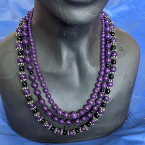 3 strand purple necklace Purple and Silver Jewelry